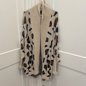 Boston Proper Animal Print Open Cardigan in Cream and Brown